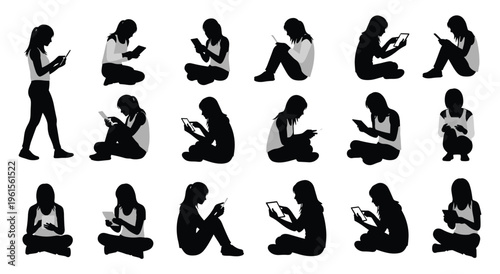 Girl using phone and sitting in silhouette