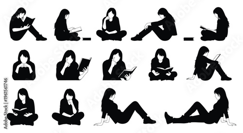 Woman reading book in silhouette