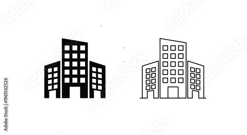 This modern vector graphic illustration showcases a sleek multi-story building icon, perfect for various business, real estate, or urban design projects and digital applications.