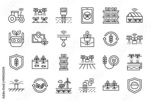 Agricultural Technology Line Icons Set. Vector Line Icons.	
