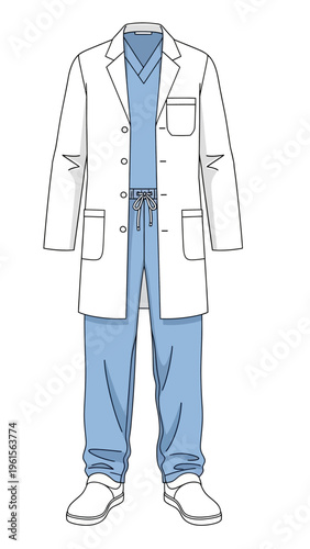 Medical professional's white coat and scrubs, symbolizing healthcare and healing professions