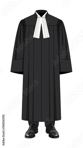 Formal black judicial robe with white bib and collar, representing the legal profession and justice system