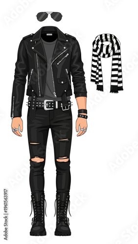 Cool Rocker Fashion Style Outfit with Leather Jacket and Ripped Jeans