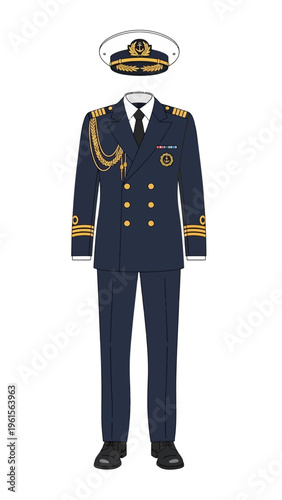 Naval Officer Uniform of a Commander with Decorations and Cap for Formal Occasions
