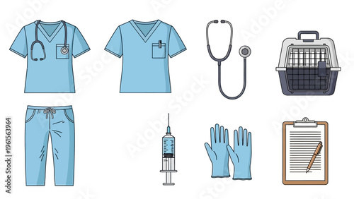 Collection of medical and veterinary equipment and supplies for healthcare professionals