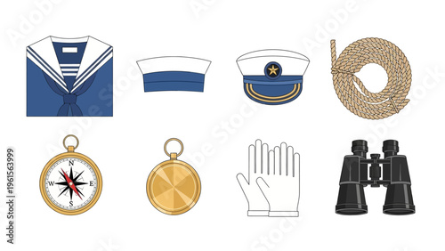 Nautical accessories and sailor uniforms a collection of maritime-themed essentials