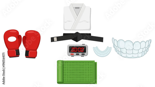 Martial Arts Training Equipment Set Gloves, Belt, Mouthguard, Mat, and Timer