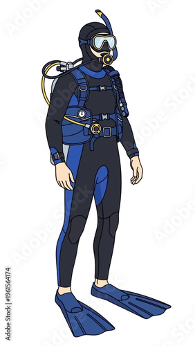 Scuba diver in full gear, ready for underwater exploration and marine adventures
