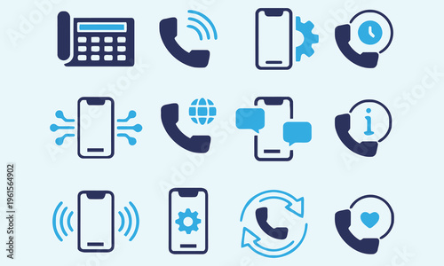 Communication Icons: Smartphone, Landline Phone, Calls, Messages, Settings