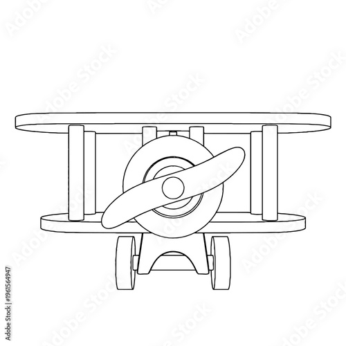 Outline for Coloring of Vintage Airplane Plane Child Toy with Propeller. Vector Illustration.