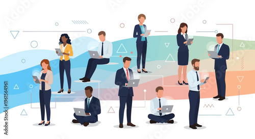 Business people in formal attire working.