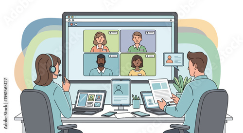 Business people in video conference meeting.