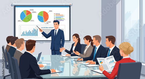 Businessman presenting to colleagues in meeting.