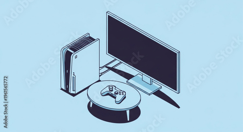 Isometric Illustration of a Modern Gaming Setup with Console and TV.