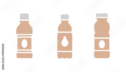 Range of single-use liquid food containers in assorted bottle styles.