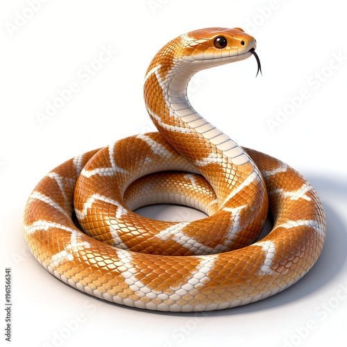 Realistic 3D Render of Coiled Orange Snake