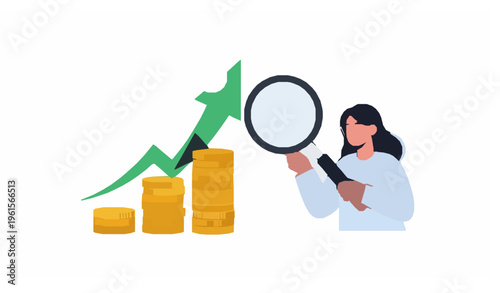 Inflation rise interest rate increase coins analysis vector illustration