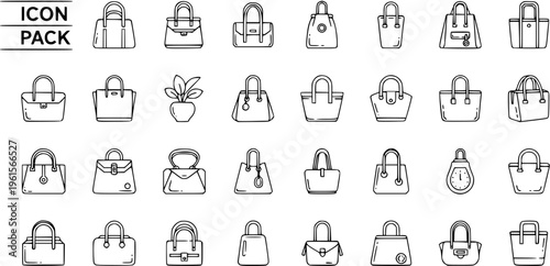 Icon Pack of Various Handbag Designs, Tote Bags, Purses, and Accessories