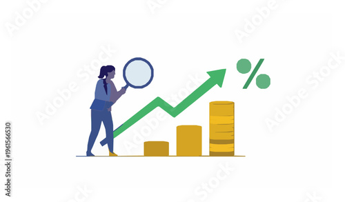 Interest rate increase inflation analysis coins vector illustration