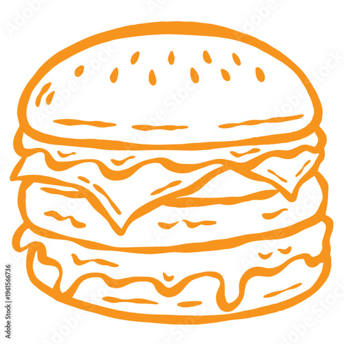 Cute doodle burger illustration with simple hand-drawn style, perfect for food design and fast food themes