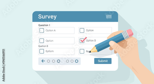 Hand Holding Pencil on Survey Form.
