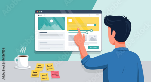 Man interacting with website on computer.