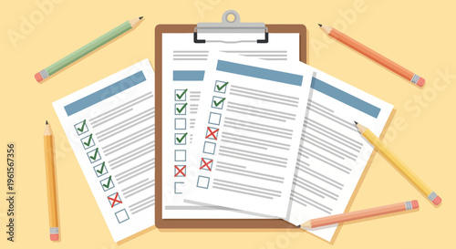 Multiple choice test answer sheets.