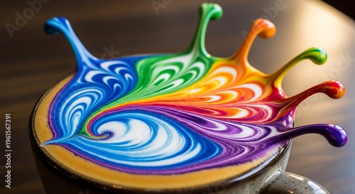 Vibrant Rainbow Latte Art - A Colorful Coffee Creation.