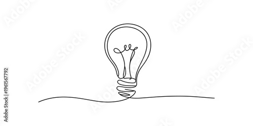 Continuous line drawing of a light bulb symbolizing a creative idea and innovation