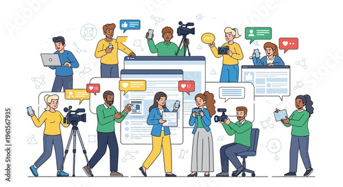 People working in media production team.