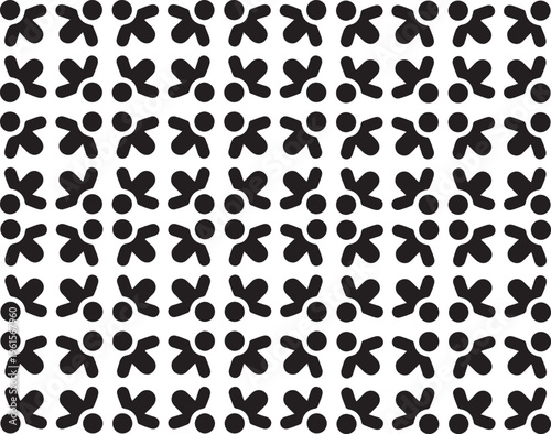 Seamless pattern of abstract human figures in repetitive black silhouette layout on a transparent background