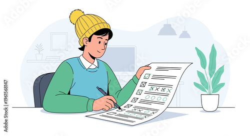 Person in green shirt and yellow hat.