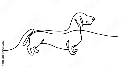 Dachshund dog continuous one line vector drawing. Single line art dachshund dog. One line Art icon drawing vector. Graphic illustration