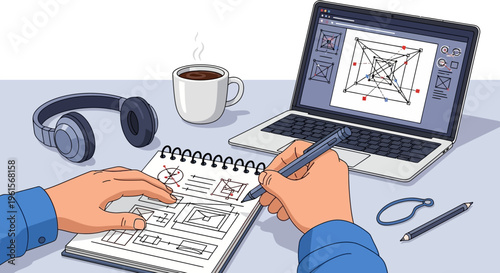 Person using a spiral notebook and pencil.