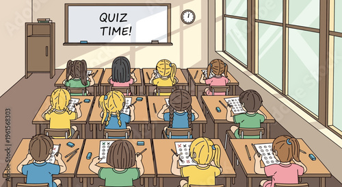 Students taking a classroom quiz.