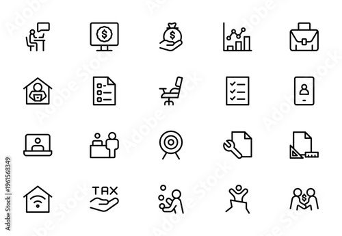 Self-Employed Line Icon Collection – Clean Minimal Professional Outline Icons for Freelance Business, Remote Work and Solo Entrepreneurs, Editable Vector Illustration