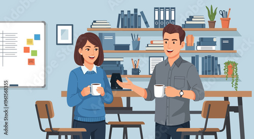 Two business colleagues in discussion.