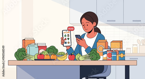 Woman planning healthy grocery shopping list.