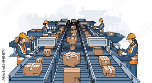 Workers on a factory assembly line.