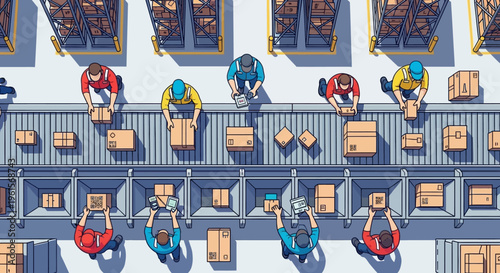 Workers on a factory assembly line.