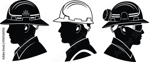 helmet, safety, silhouette, worker, construction, mining, industry, protection, hardhat, goggles, headlamp, brim, equipment, labor, workplace, safety helmet, p