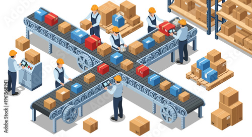 Workers on factory production line.