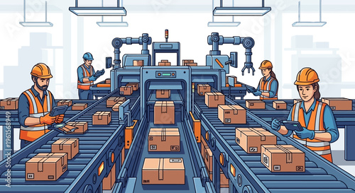 Workers on factory production line.