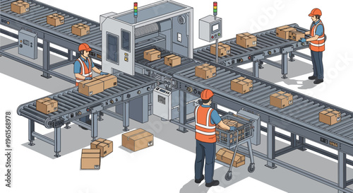 Workers on industrial production line.