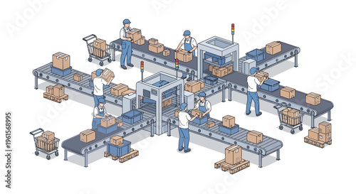 Workers on industrial production line.
