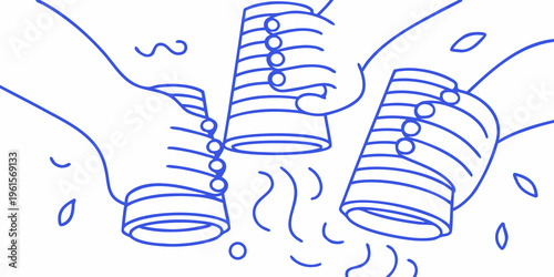 Abstract illustration of cylindrical shapes and curved lines in blue