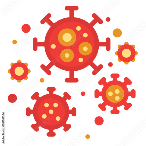Red virus icon illustration, simple and bold design representing infection, bacteria, or medical concept