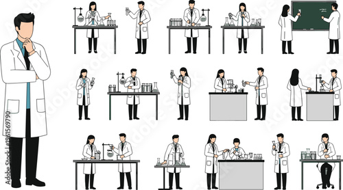 Scientists in laboratory conducting experiments, teamwork in research, chemical analysis, scientific discovery, lab equipment, education, innovation