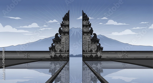 Majestic Gates of Heaven - A Digital Illustration of Balinese Architecture.