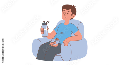 Man sitting on bean bag chair.